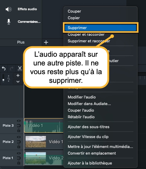 Supprimer l'audio de la vidéo d'écran fractionné