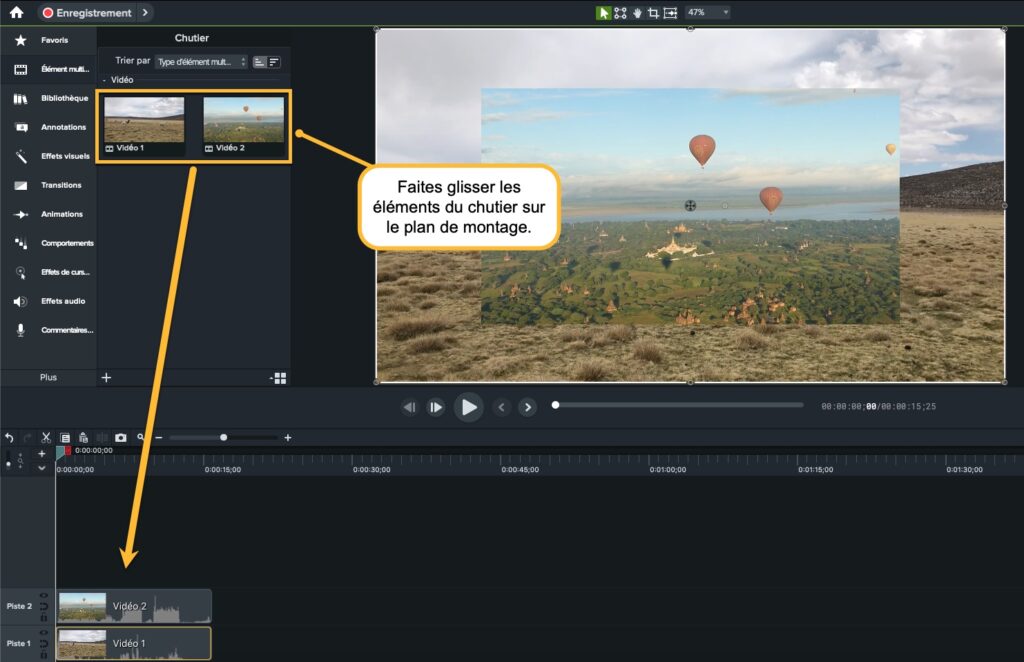 Importer vos vidéos d'écran fractionné dans le chutier de Camtasia