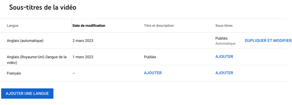 Ajouter une langue pour les sous-titres de votre vidéo Youtube