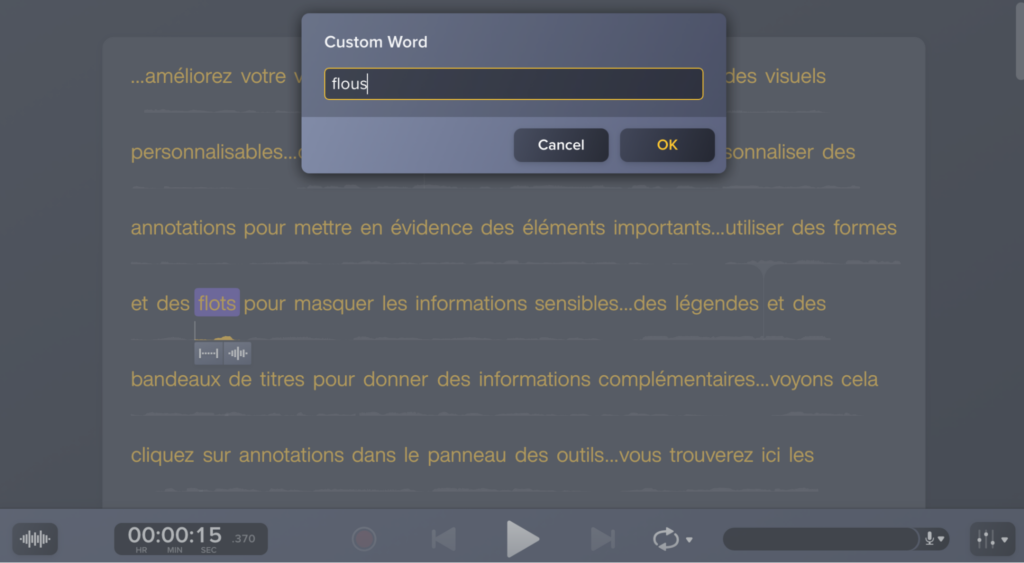 Ajout de mot personnalisé dans Audiate
