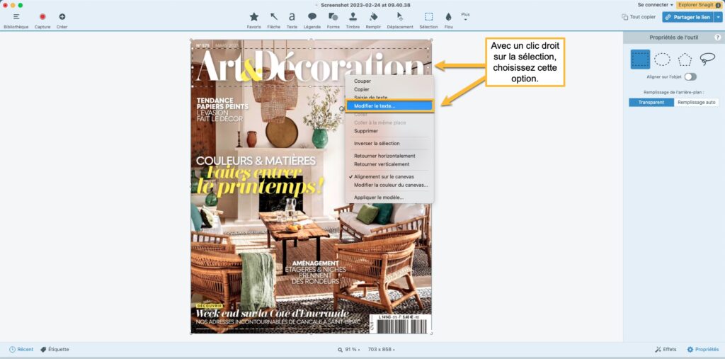 Utilisez un logiciel comme Snagit pour modifier le texte dans l’image directement !