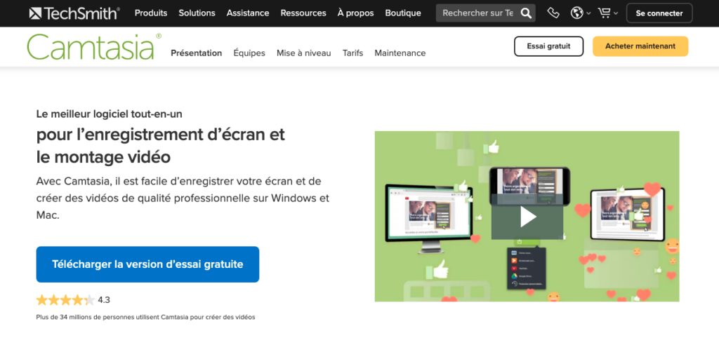 Camtasia, idéal pour enregistrer un webinaire