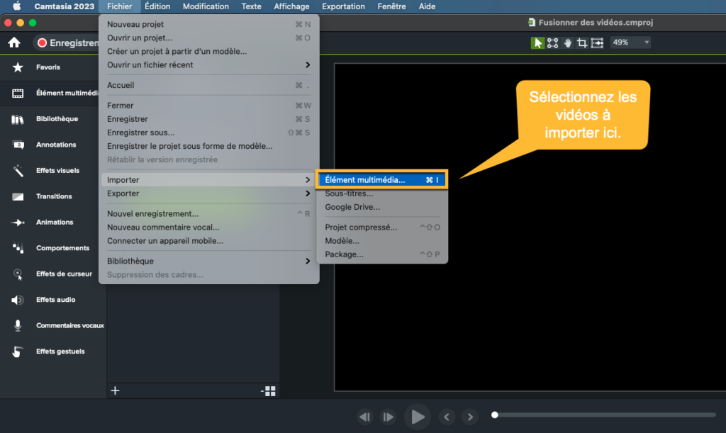 Fusionner des vidéos avec Camtasia