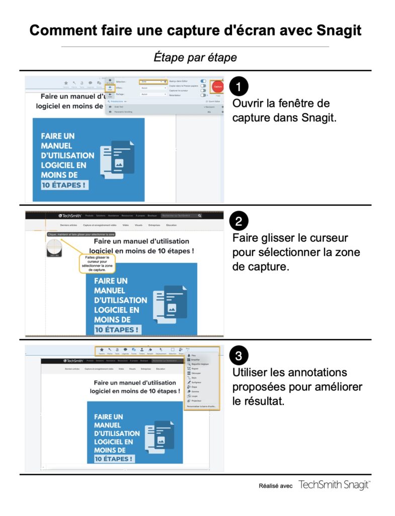 Logiciel de capture d'écran Snagit idéal pour créer un manuel d'utilisation logiciel