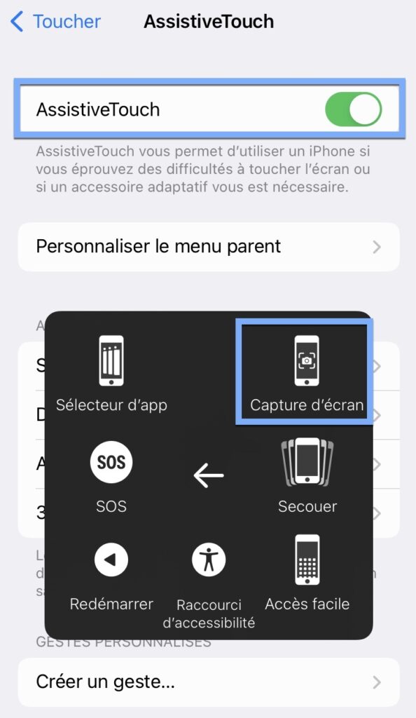 Faire une capture d'écran sur iPhone avec l'assistive touch