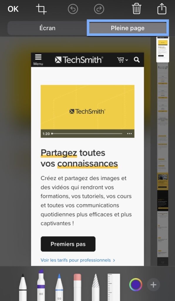 Faire une capture d'écran d'une page entière sur iPhone