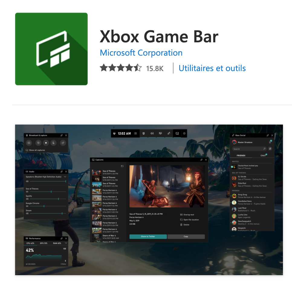 Le logiciel de capture vidéo Xbox Game Bar