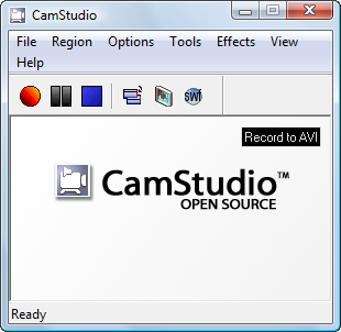 écran principal du logiciel de capture d'écran vidéo CamStudio