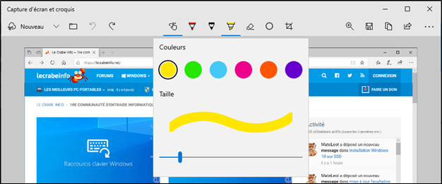 Capture d'écran et croquis : modification et annotation