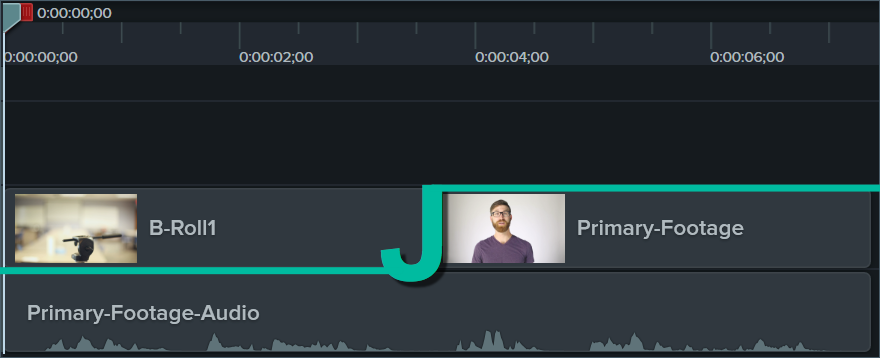 Capture d'écran d'une J-Cut sur un plan de montage