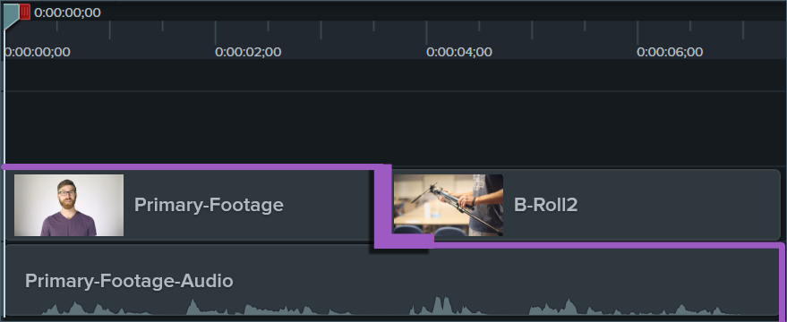 Capture d'écran d'une L-Cut sur un plan de montage