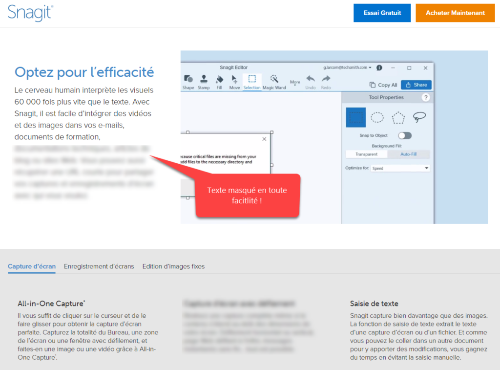 Montrer des informations sur une copie d’écran est plus efficace et plus rapide qu’un e-mail à rallonge.