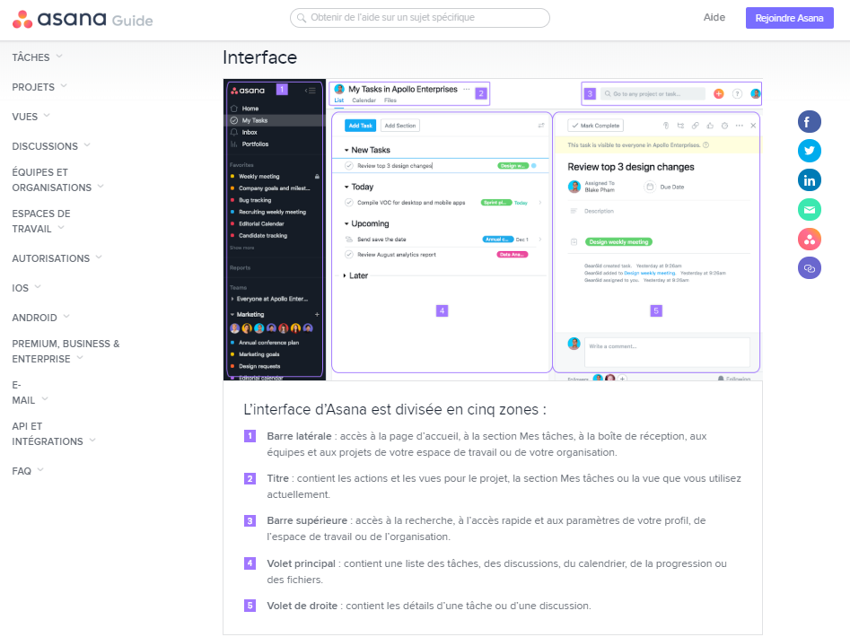 La notice d’utilisation d’Asana est claire et efficace