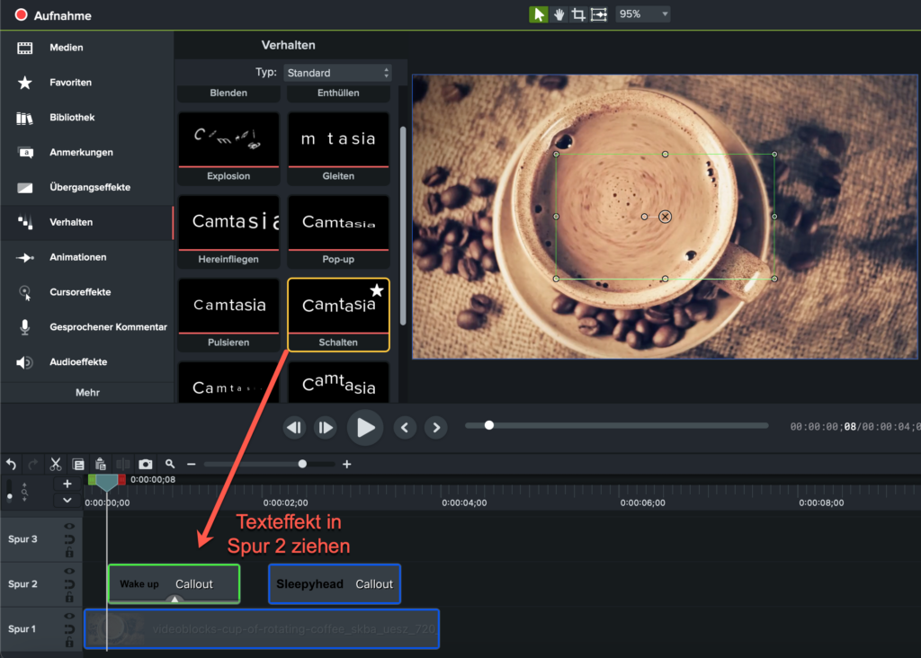 Eingefügten Text in GIF oder Video mit Effekten versehen in Camtasia