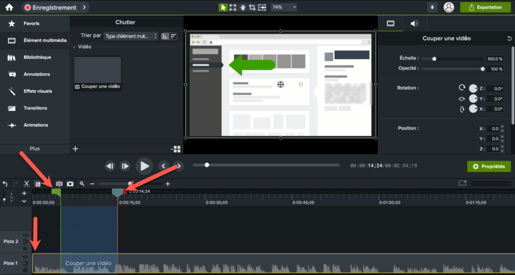 Camtasia pour couper la partie centrale d'une vidéo