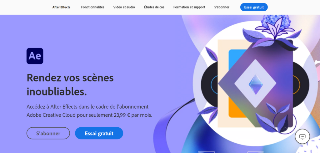 Adobe after effects, logiciel de montage vidéo.