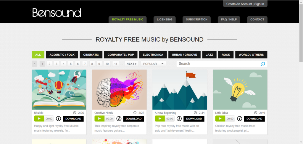 Bensound, plateforme avec des musiques pour des montages vidéo.