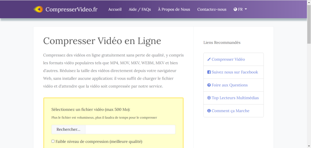 Compresser vidéo, outil en ligne pour compresser des vidéos.