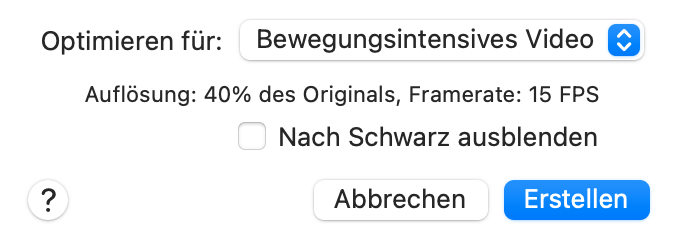 Einstellungen, um GIF mit bewegungsintensivem Video zu komprimieren in Snagit.