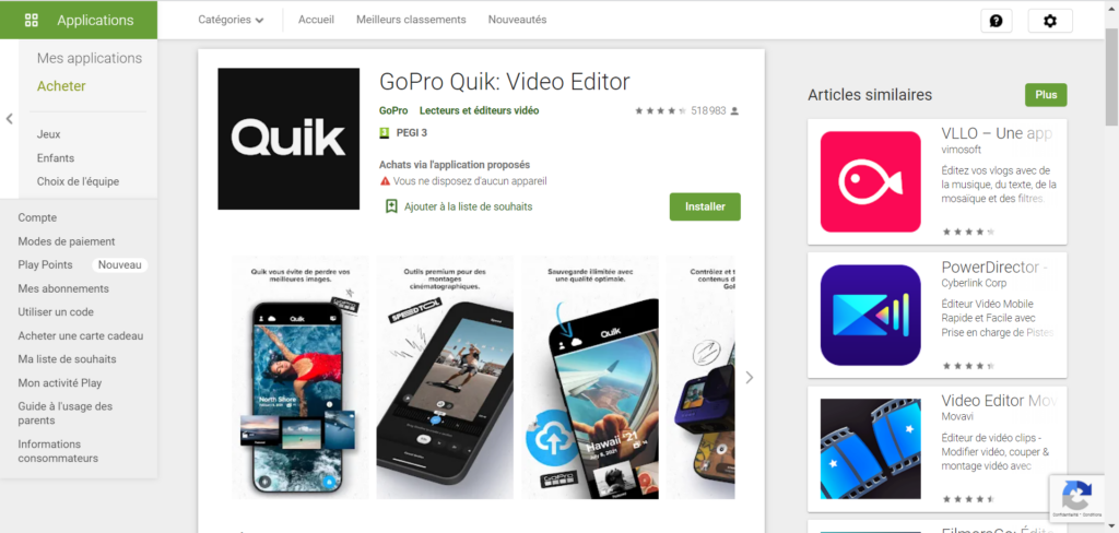 GoPro Quick, mobilní aplikace pro snížení videa