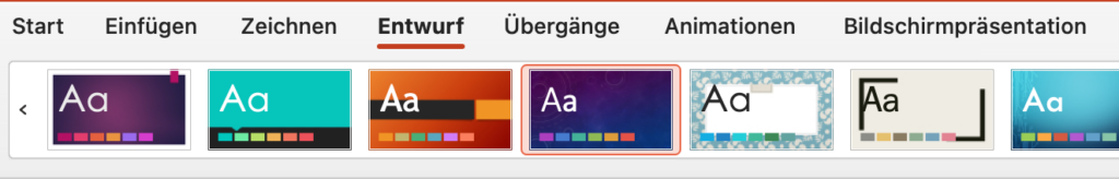 PowerPoint bietet Designideen unter dem Menüpunkt Entwurf an.