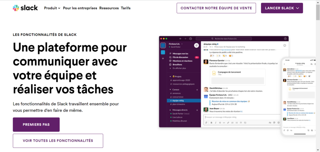 Slack, logiciel de communication interne en entreprise.

