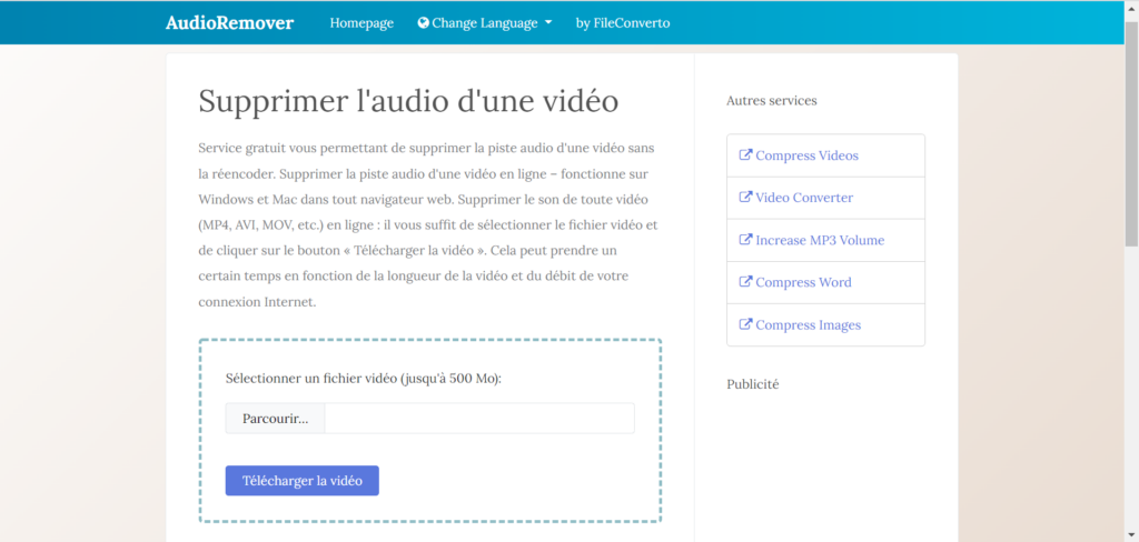 Audio Remover, outil en ligne pour supprimer le son d'une vidéo.