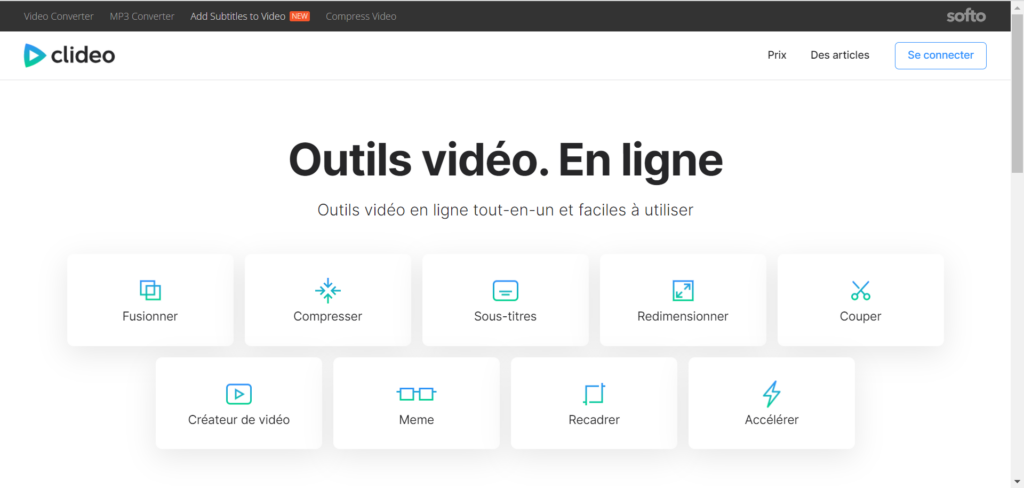 Clideo, outil en ligne pour compresser des vidéos.