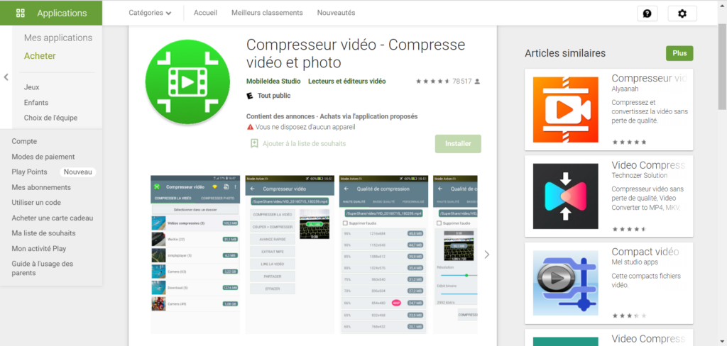 Compresseur vidéo, application mobile pour compresser des vidéos.