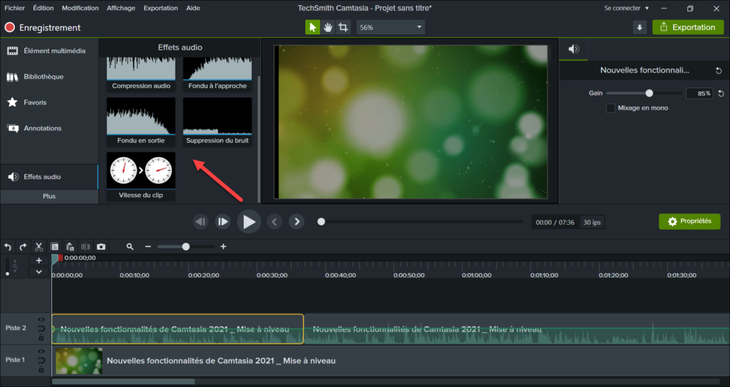 Ajouter un effet audio à une vidéo sur Camtasia.