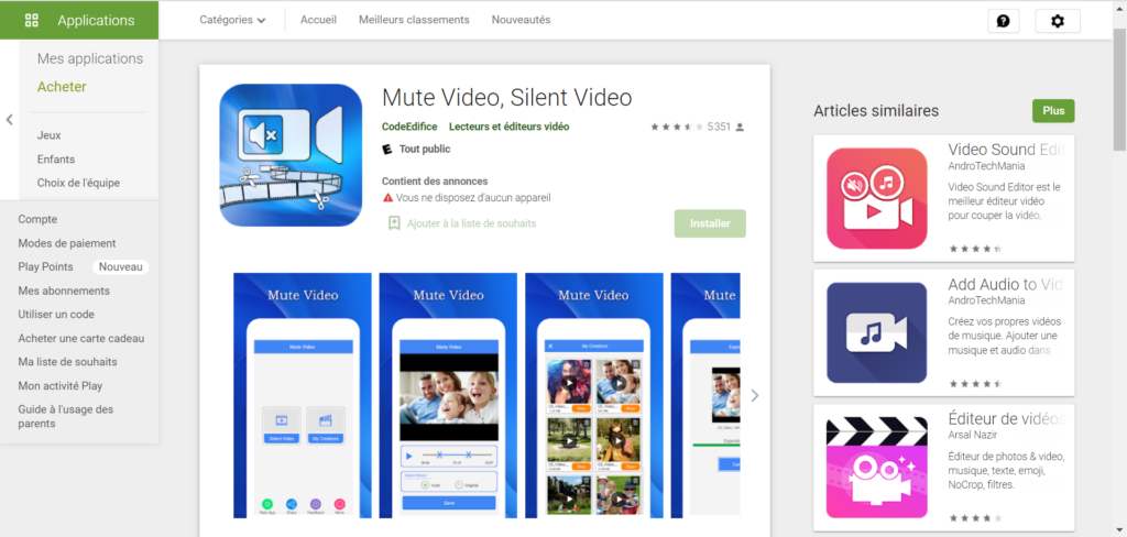 Mute vidéo, silent vidéo, application mobile pour supprimer le son d'une vidéo.