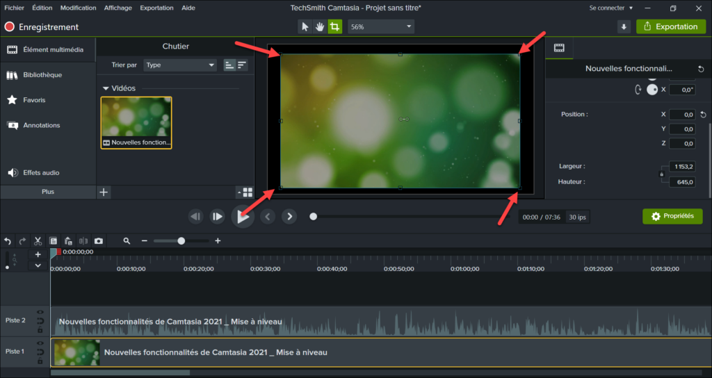 Troisième étape pour rogner une vidéo sur Camtasia.