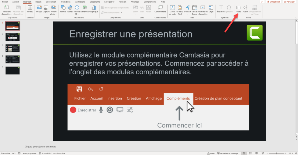 Étape pour insérer une vidéo dans powerpoint.