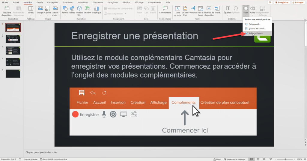 Étape pour insérer une vidéo dans powerpoint.