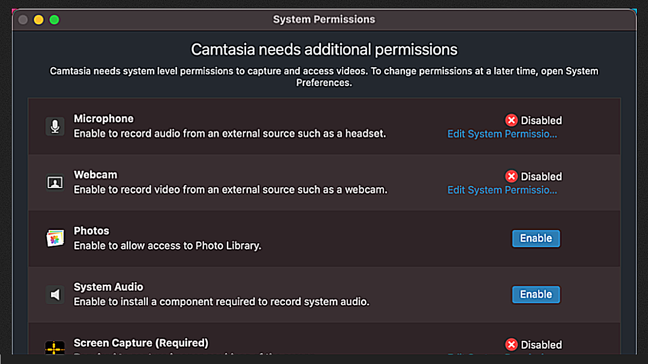 Autorisations macOS