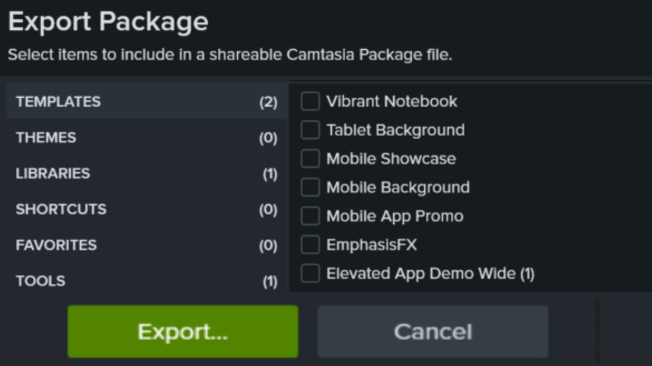 Création et partage de packages de ressources Camtasia Editor