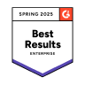 An Award from G2 for Camtasia labeled "Best Results Enterprise"