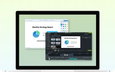 Le menu Windows avec les icônes Camtasia et Audiate à côté des icônes de recherche et Windows